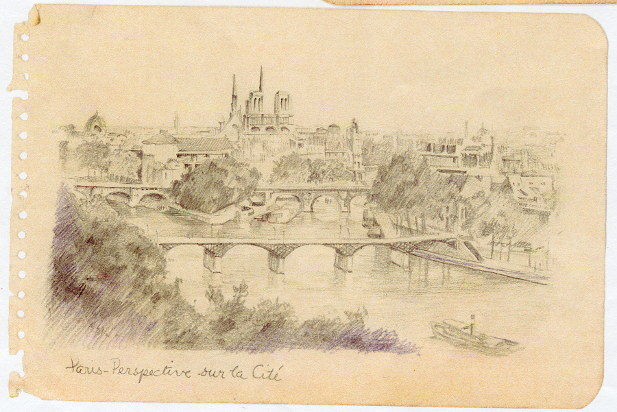 WWII Paris Perspective sur la Cite Sketch